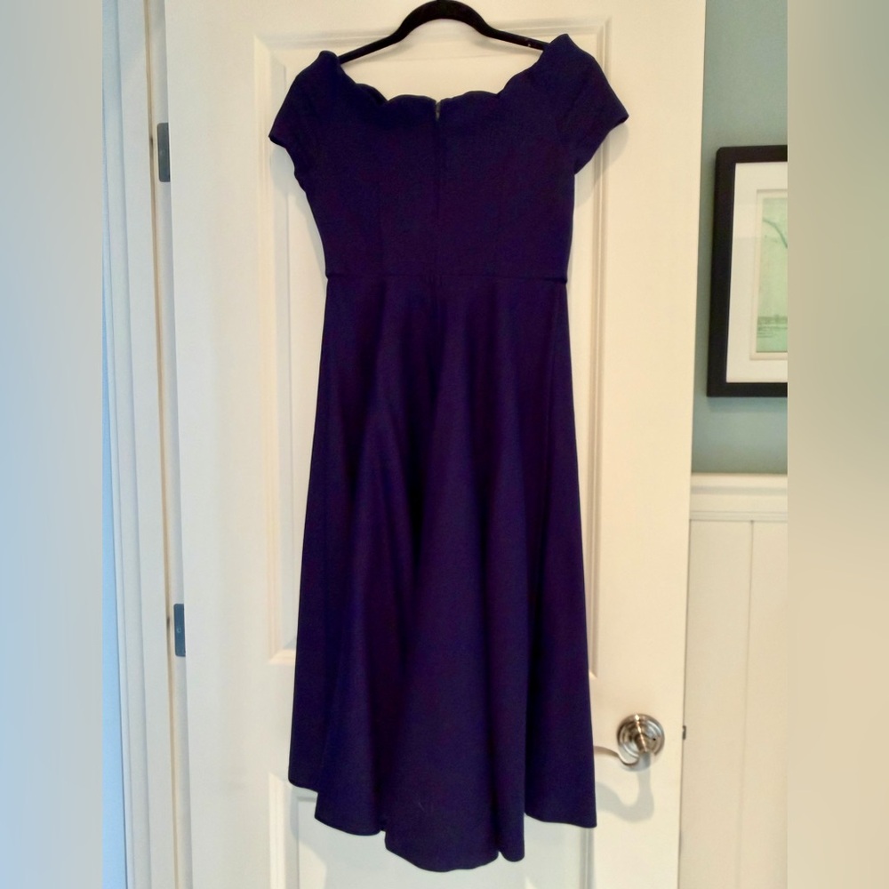 Modcloth Navy Blue Off-Shoulder Scalloped Dress Size Medium - Picture 5 of 9